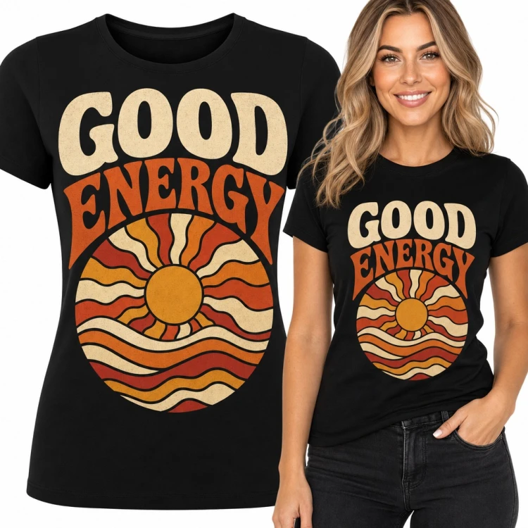 Koszulka damska „Good Energy” - retro słońce nad falami
