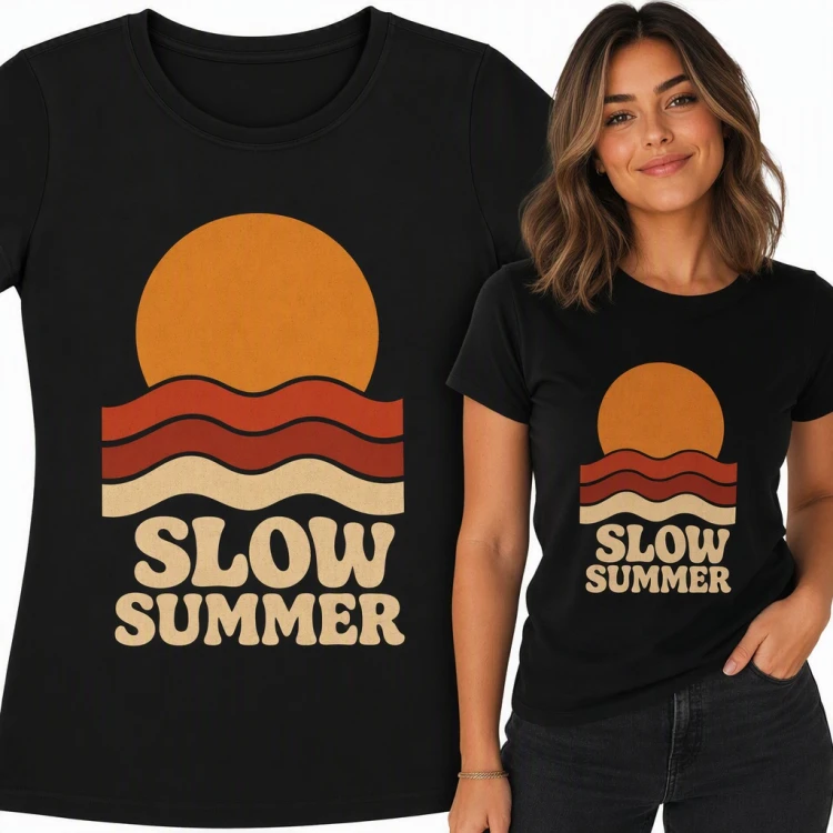Koszulka damska „Slow Summer” - retro zachód słońca nad falami