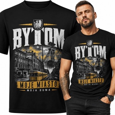 Koszulka męska z industrialną panoramą Bytomia „Bytom - moje miasto”