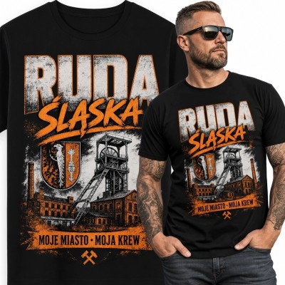 Koszulka męska „Ruda Śląska” - panorama miasta i górniczy motyw