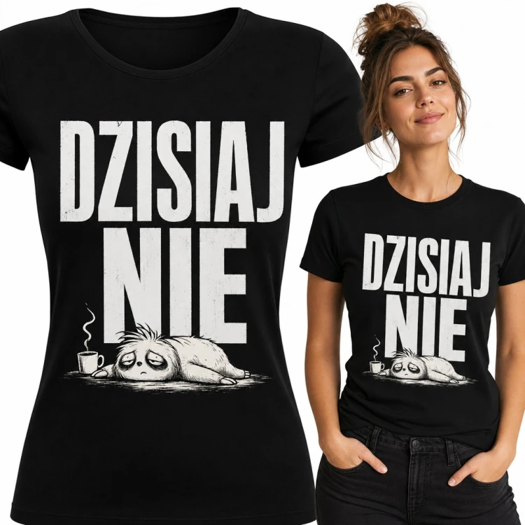 Koszulka damska „Dzisiaj nie” - leniwiec z kawą