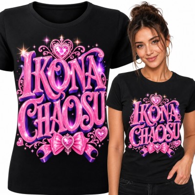 Koszulka damska „Ikona chaosu” - różowy glamour z kokardą i sercami