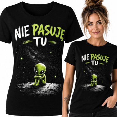 Koszulka damska z kosmitą na księżycu „Nie pasuję tu”