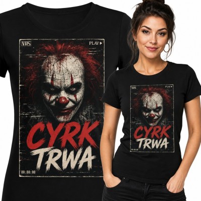 Koszulka damska „Cyrk trwa” - upiorny klaun na okładce kasety VHS