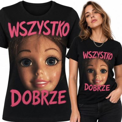 Koszulka damska „Wszystko dobrze” - popękana twarz lalki w stylu creepy