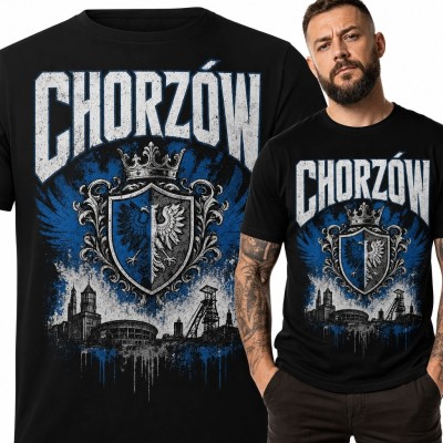 Koszulka męska „Chorzów” - heraldyczna tarcza i industrialna panorama