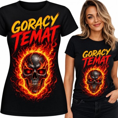 Koszulka damska „Gorący temat” - płonąca czaszka z czerwonymi oczami