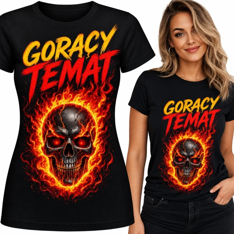 Koszulka damska „Gorący temat” - płonąca czaszka z czerwonymi oczami