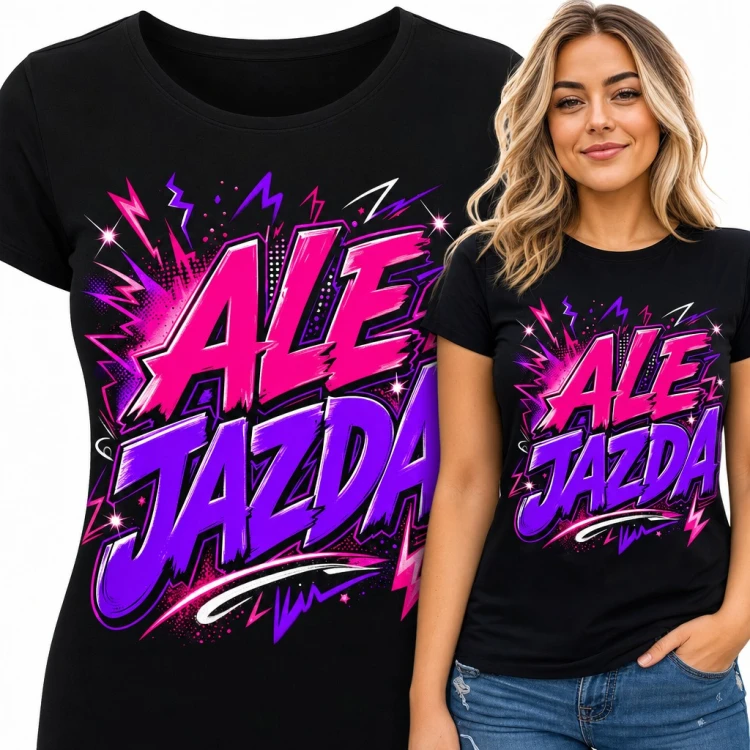 Koszulka damska „Ale jazda” - komiksowy napis z neonowymi błyskawicami