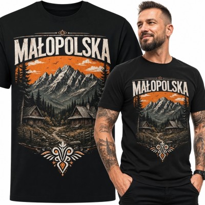 Koszulka męska „Małopolska” z retro górskim krajobrazem