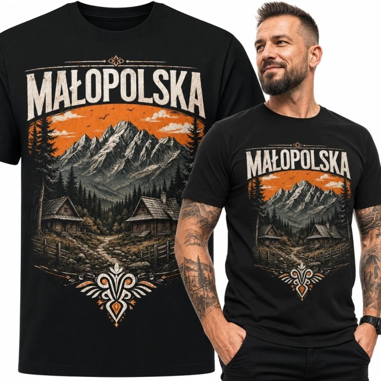 Koszulka męska „Małopolska” z retro górskim krajobrazem