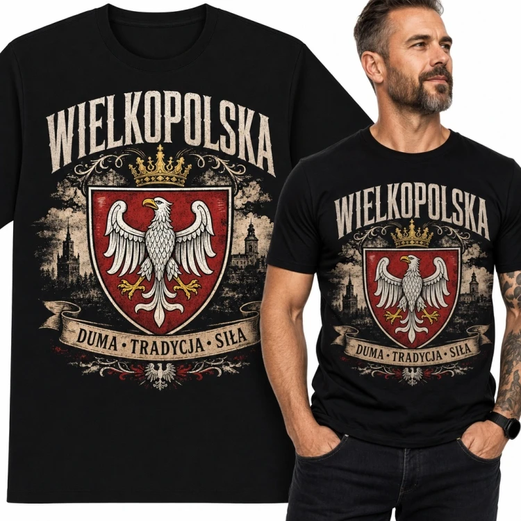 Koszulka męska z heraldycznym orłem „Wielkopolska” - regionalny wzór