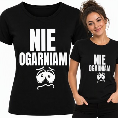 Koszulka damska z napisem „Nie ogarniam” i zakłopotaną buźką