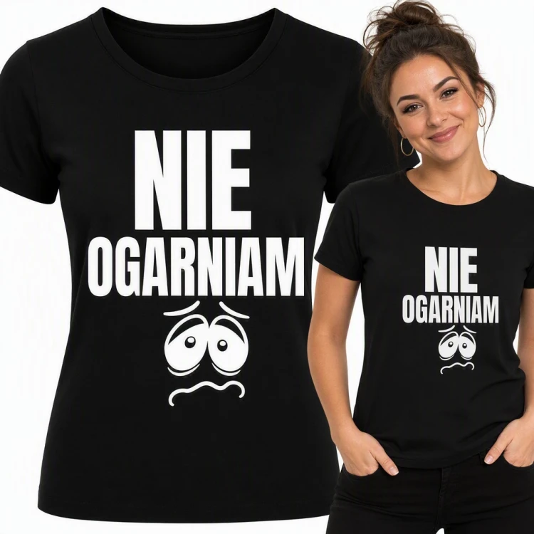 Koszulka damska z napisem „Nie ogarniam” i zakłopotaną buźką