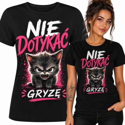 Koszulka damska „Nie dotykać gryzę” - wściekły kotek
