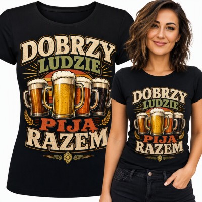 Koszulka damska „Dobrzy ludzie piją razem” - kufle piwa w stylu retro