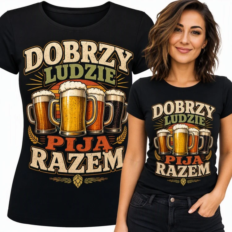 Koszulka damska „Dobrzy ludzie piją razem” - kufle piwa w stylu retro