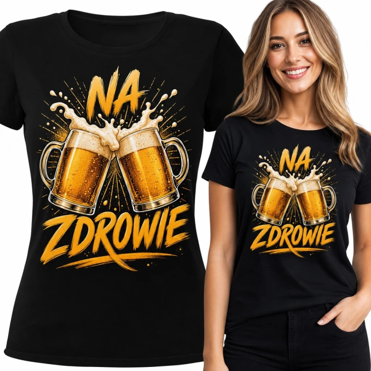 Koszulka damska „Na zdrowie” - dwa kufle piwa z pianą