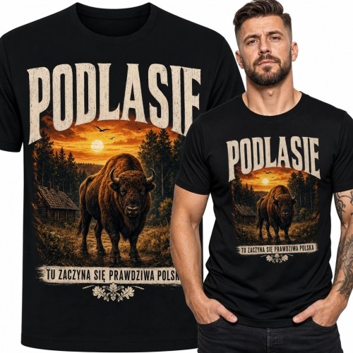 Koszulka męska z żubrem „Podlasie - tu zaczyna się prawdziwa Polska”
