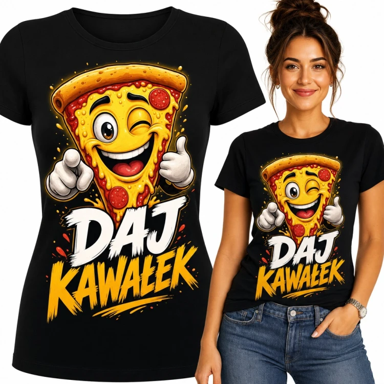 Koszulka damska z pizzą „Daj kawałek” - mrugający kawałek pepperoni