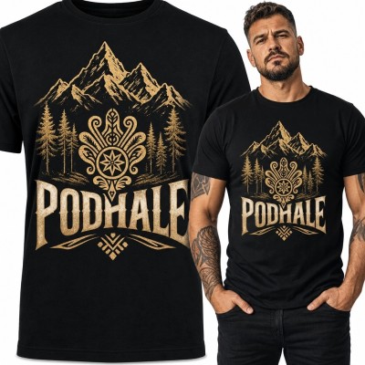 Koszulka męska z górskim motywem „Podhale” i podhalańskim ornamentem - folkowy wzór