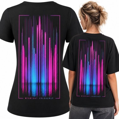 Koszulka damska neonowy equalizer „Midnight Frequency” - duży nadruk na plecach