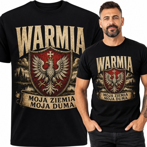 Koszulka męska z orłem i napisem „Warmia - moja ziemia, moja duma”