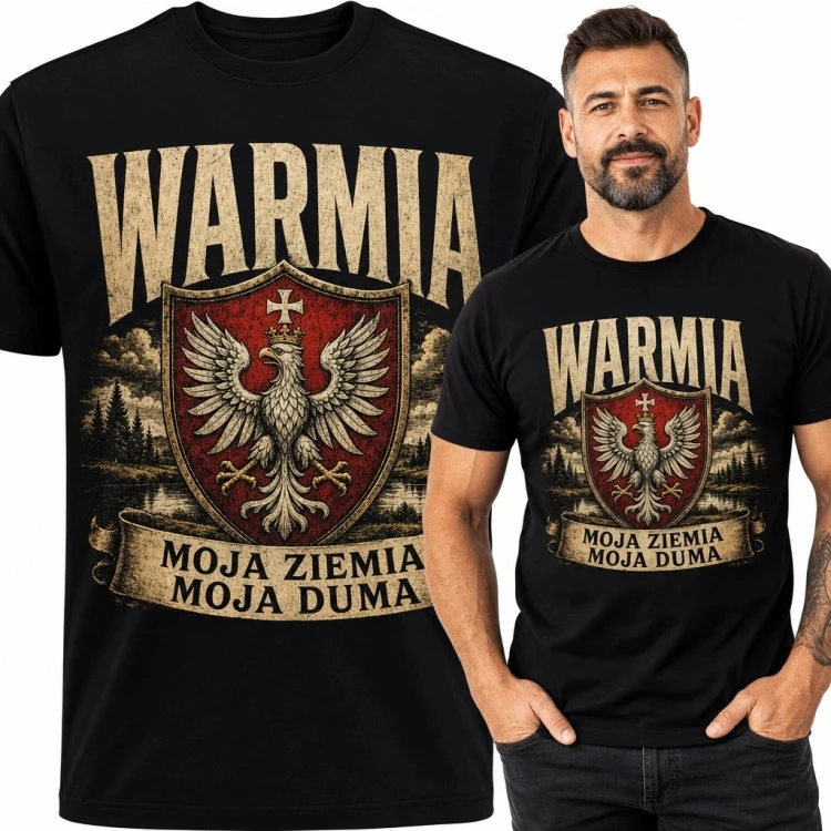 Koszulka męska z orłem i napisem „Warmia - moja ziemia, moja duma”