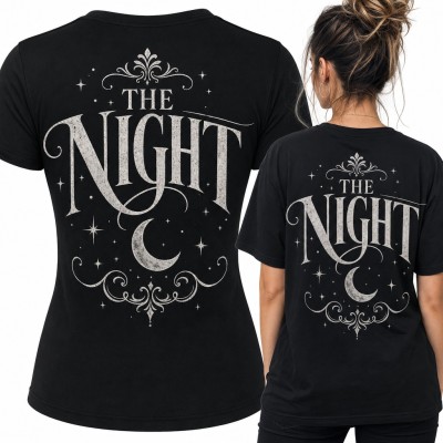 Koszulka damska „The Night” z półksiężycem i gotyckimi ornamentami - duży nadruk na plecach