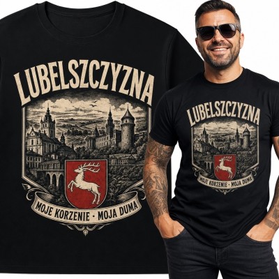 Koszulka męska z panoramą Lubelszczyzny „Lubelszczyzna” - „Moje korzenie • moja duma”