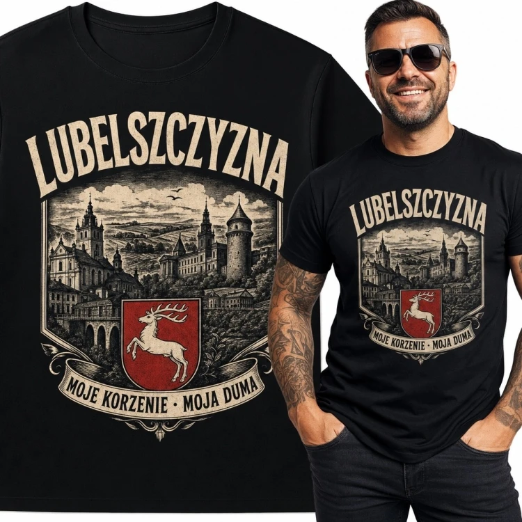 Koszulka męska z panoramą Lubelszczyzny „Lubelszczyzna” - „Moje korzenie • moja duma”