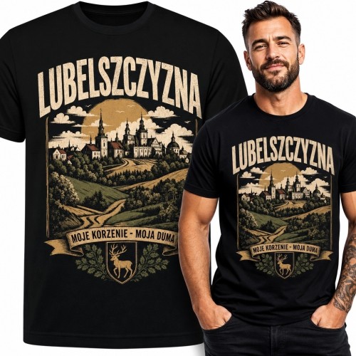 Koszulka męska „Lubelszczyzna - moje korzenie - moja duma” z regionalną panoramą