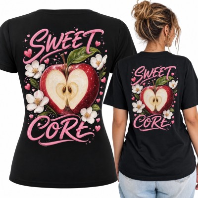 Koszulka damska „Sweet core” z jabłkiem w kształcie serca - duży nadruk na plecach