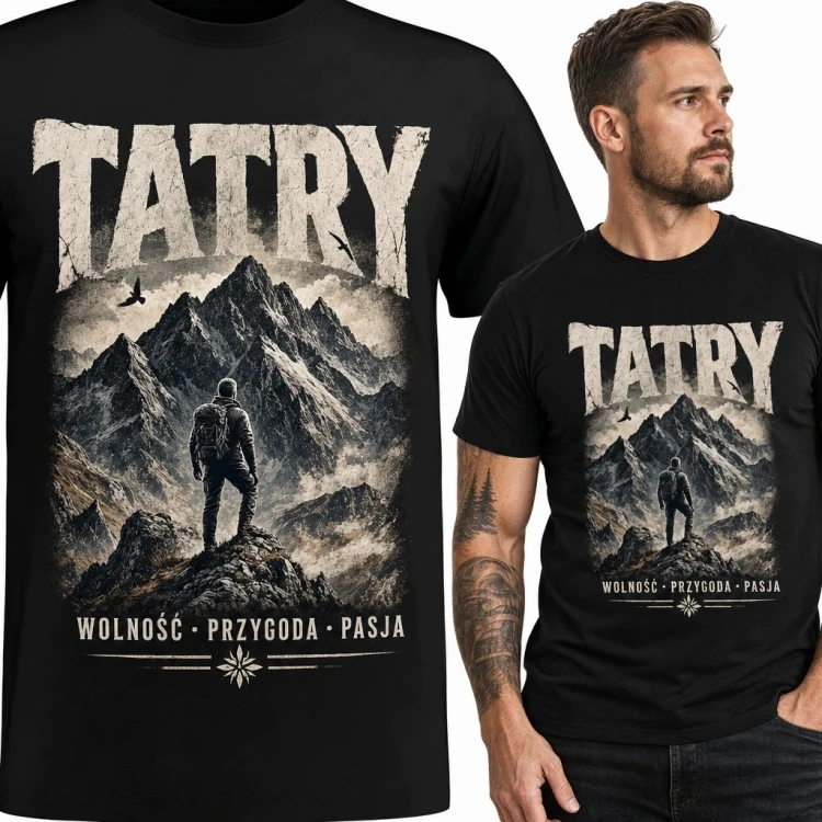 Koszulka męska z motywem górskim „Tatry” - wędrowiec na szlaku