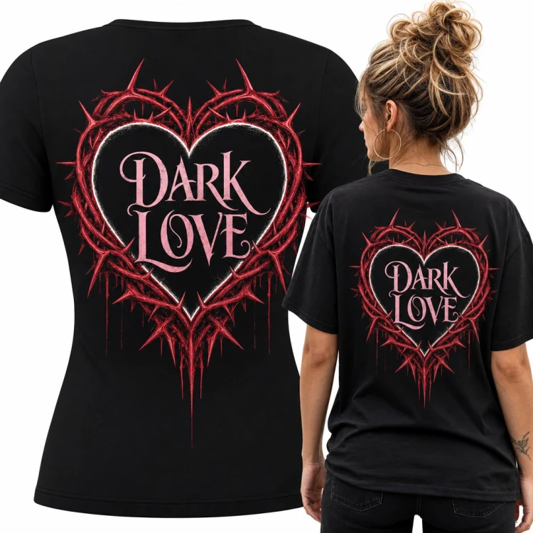 Koszulka damska „Dark Love” - serce z cierni w stylu gotyckim, duży nadruk na plecach