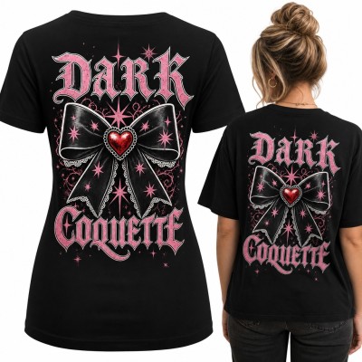Koszulka damska „Dark Coquette” z czarną kokardą i sercem - duży nadruk na plecach