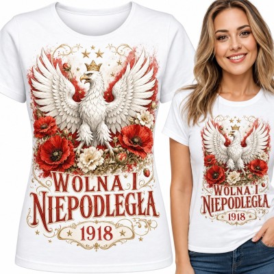 Koszulka damska „Wolna i Niepodległa 1918” - orzeł w koronie wśród maków