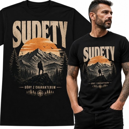 Koszulka męska „Sudety” - retro górski pejzaż