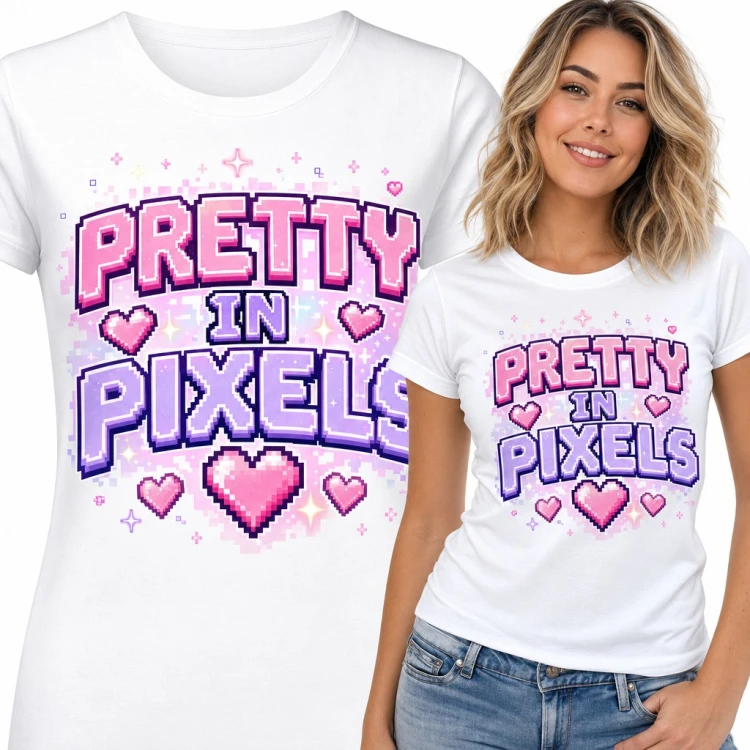 Koszulka damska „Pretty in Pixels” - pikselowe serca dla gamerki