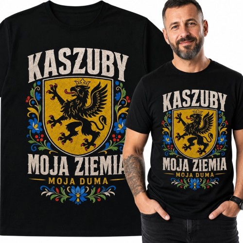 Koszulka męska z gryfem kaszubskim „Kaszuby - moja ziemia, moja duma”