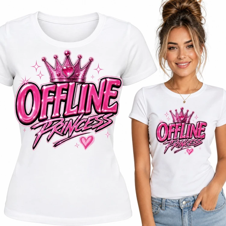 Koszulka damska „Offline Princess” - różowa korona i serduszka w stylu Y2K