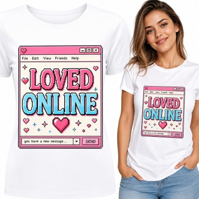 Koszulka damska „Loved Online” - pikselowe okno czatu z sercami w stylu Y2K