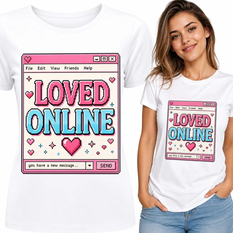 Koszulka damska „Loved Online” - pikselowe okno czatu z sercami w stylu Y2K