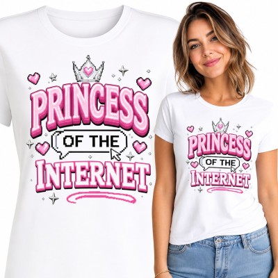 Koszulka damska „Princess of the Internet” - pikselowa korona i różowe serca