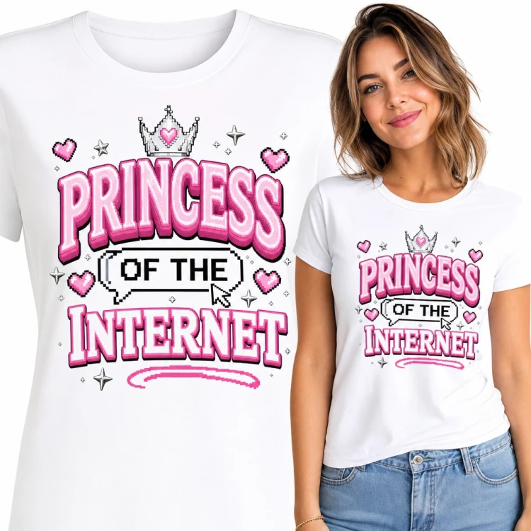 Koszulka damska „Princess of the Internet” - pikselowa korona i różowe serca
