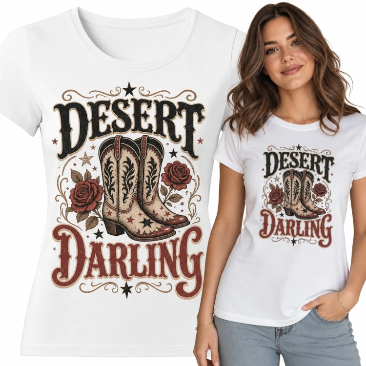 Koszulka damska „Desert Darling” - kowbojki z różami w stylu western