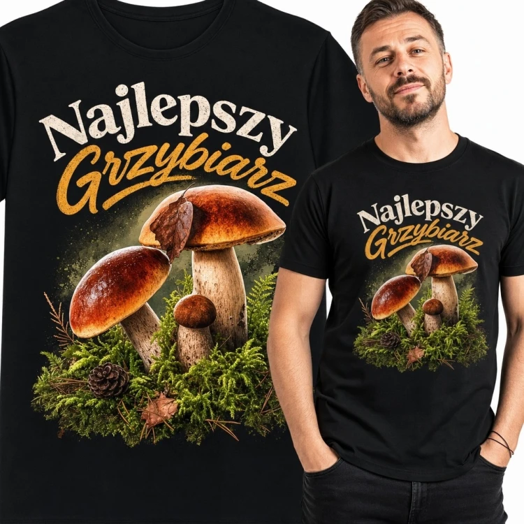 Koszulka męska dla grzybiarza „Najlepszy Grzybiarz” - borowiki