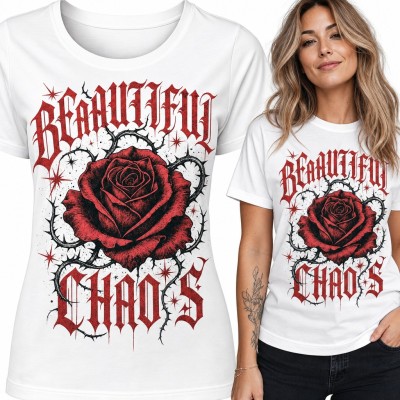 Koszulka damska „Beautiful Chaos” - gotycka czerwona róża z cierniami