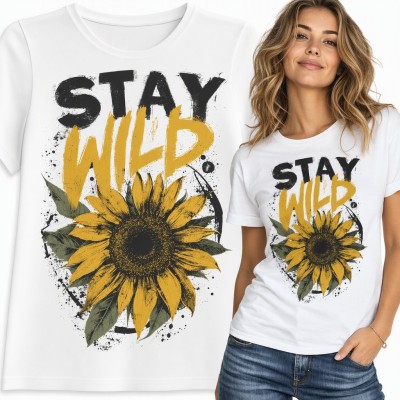 Koszulka damska „Stay wild” ze słonecznikiem w stylu grunge
