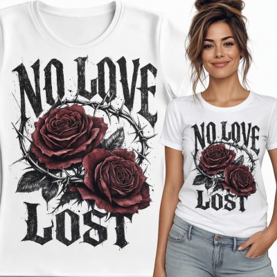 Koszulka damska z różami w drucie kolczastym „No Love Lost”